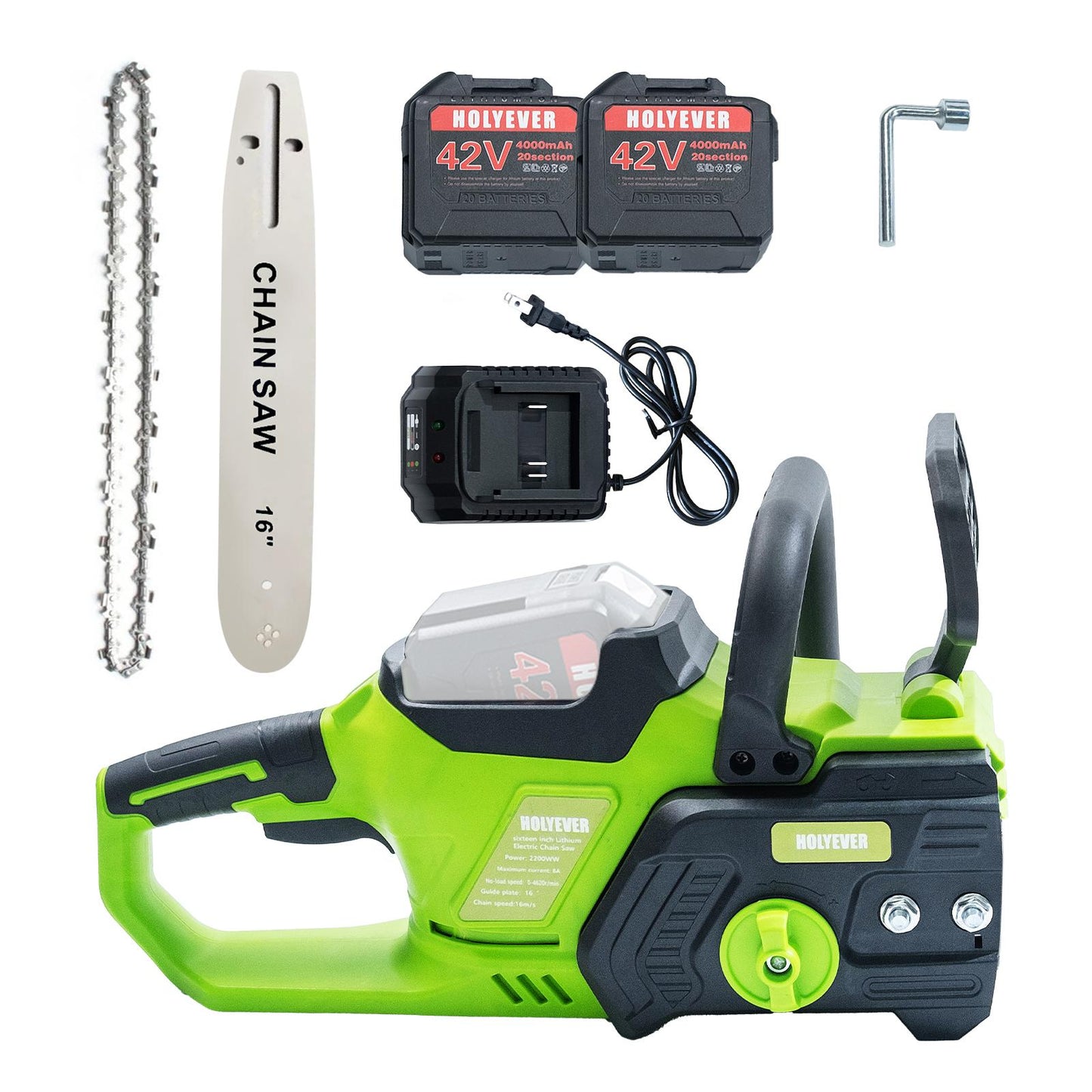 Holyever 42V 16” Cordless Electric Chain Saw, comes with two high capacity batteries for home, garden, logging, Father's Day gift.