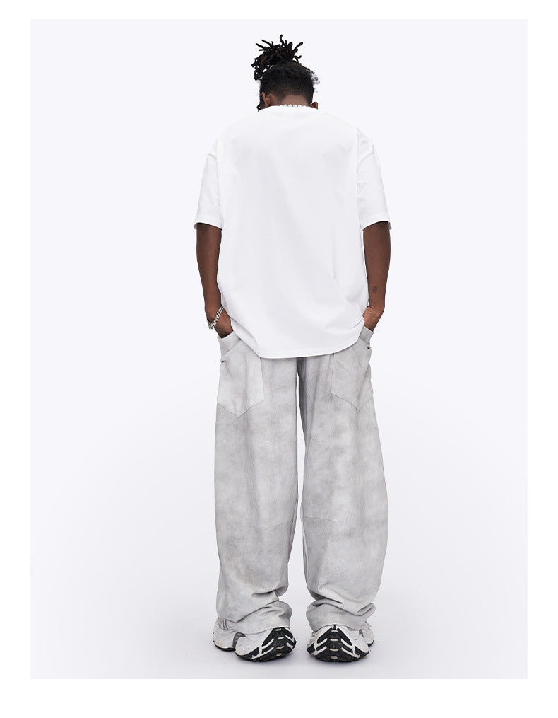 2024 Summer American White Grey Dirty Wide Leg Pants High Street Design Sense Old Joker Men SHW-410