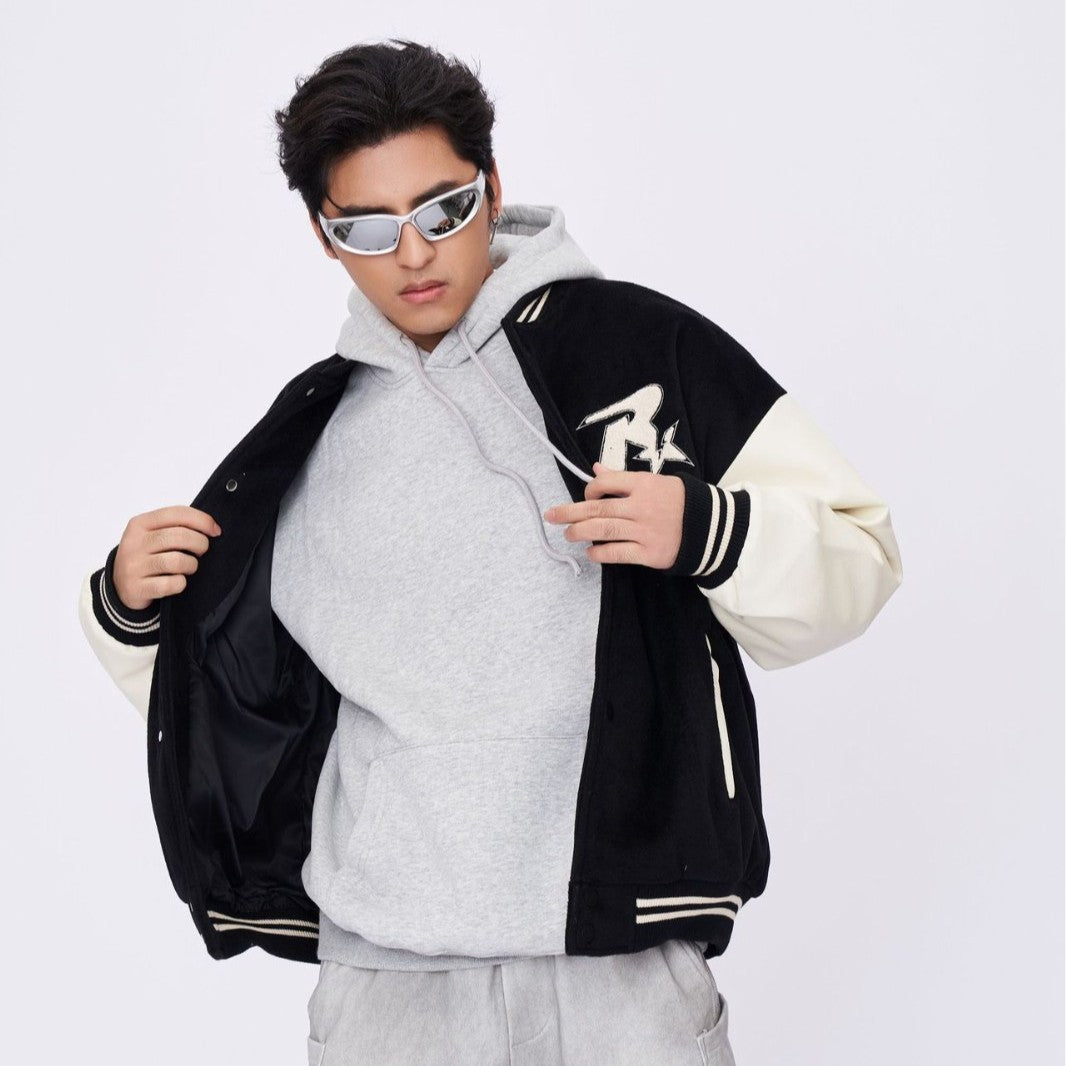 New Retro Street Leather Heavy Industry Embroidered Contrast Color Couple American Baseball Suit Jacket For Men And Women SHW-432