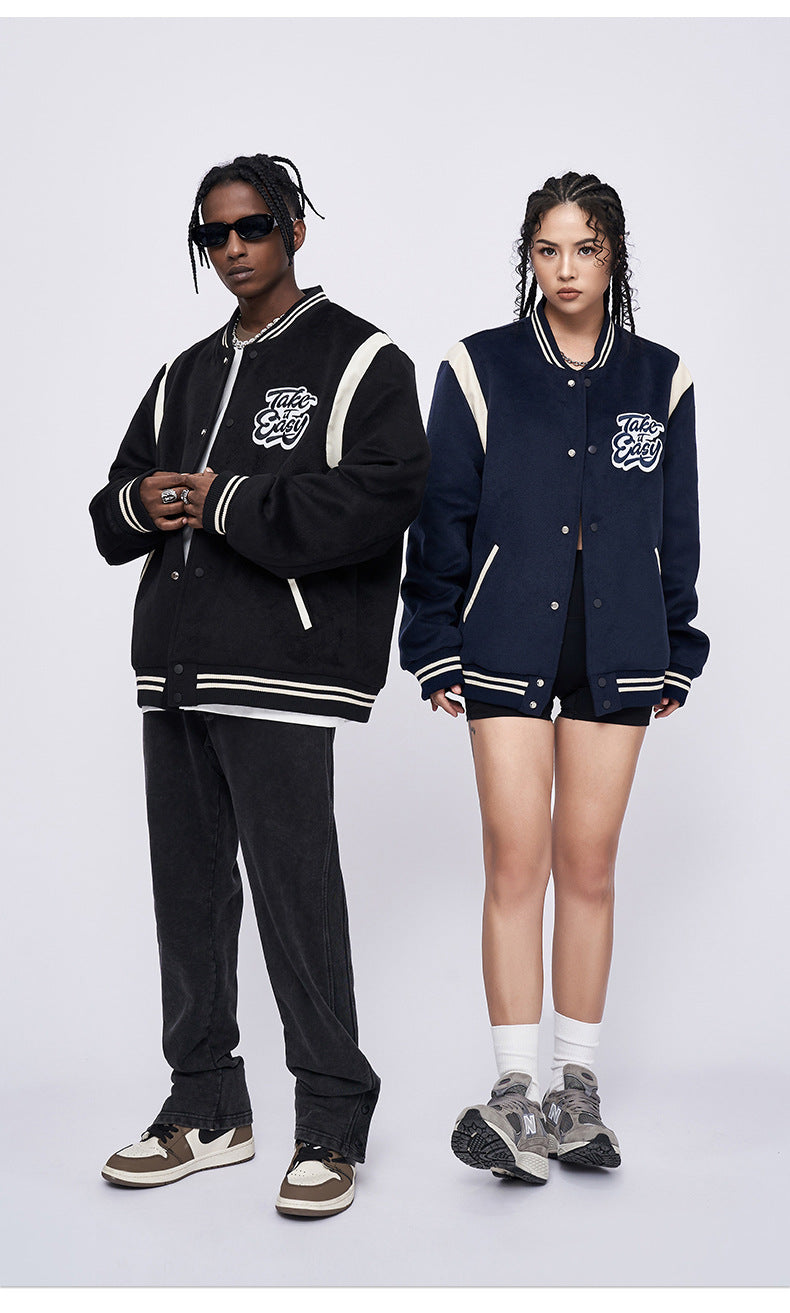 2024 New Contrast Loose Embroidered Jacket Baseball Jacket Couple Cotton Jacket For Men And Women SHW-408