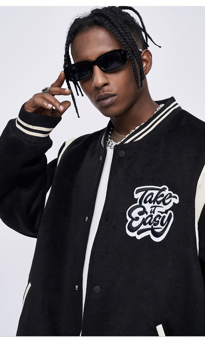 2024 New Contrast Loose Embroidered Jacket Baseball Jacket Couple Cotton Jacket For Men And Women SHW-408