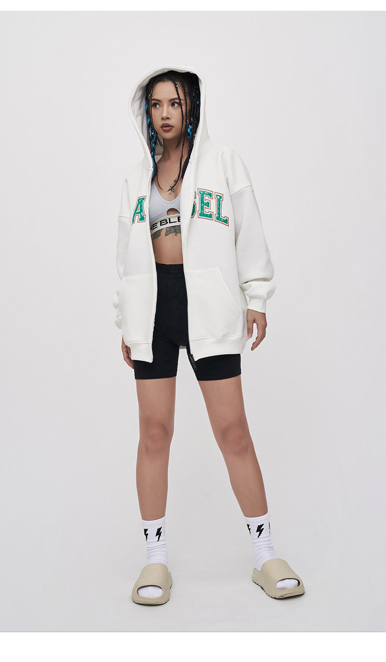 US Tide Zipper Hooded Wei Yi 2023 Autumn Contrast Letter Printing Fleece-lined Jacket Jacket Men SHW-396