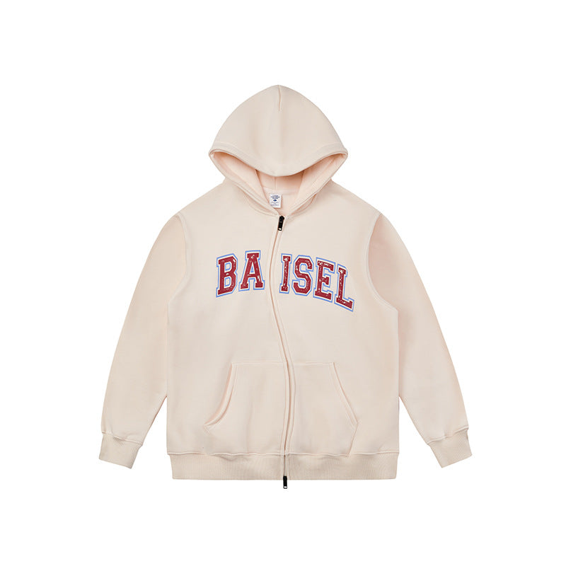 US Tide Zipper Hooded Wei Yi 2023 Autumn Contrast Letter Printing Fleece-lined Jacket Jacket Men SHW-396