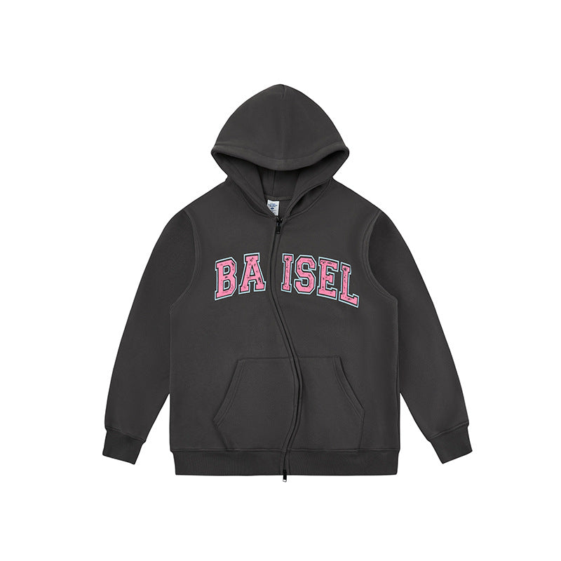 US Tide Zipper Hooded Wei Yi 2023 Autumn Contrast Letter Printing Fleece-lined Jacket Jacket Men SHW-396