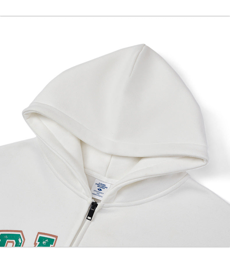 US Tide Zipper Hooded Wei Yi 2023 Autumn Contrast Letter Printing Fleece-lined Jacket Jacket Men SHW-396