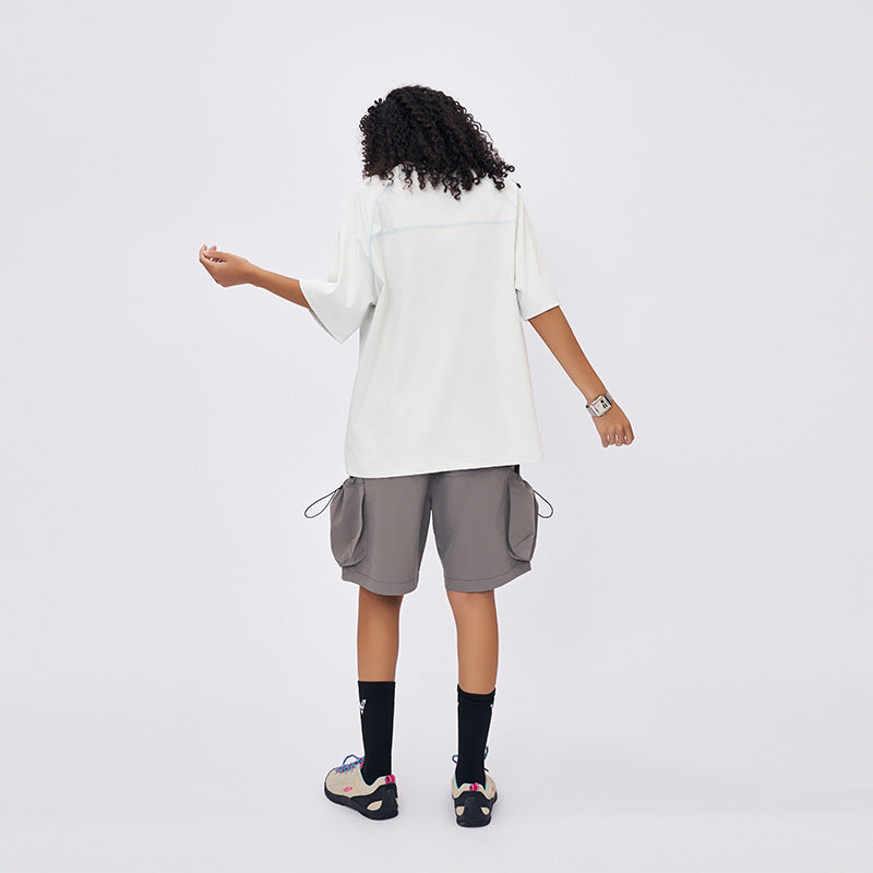 Spring and summer 2025 new American letter logo stitching contrast color design short sleeve T-shirt men loose SH-691