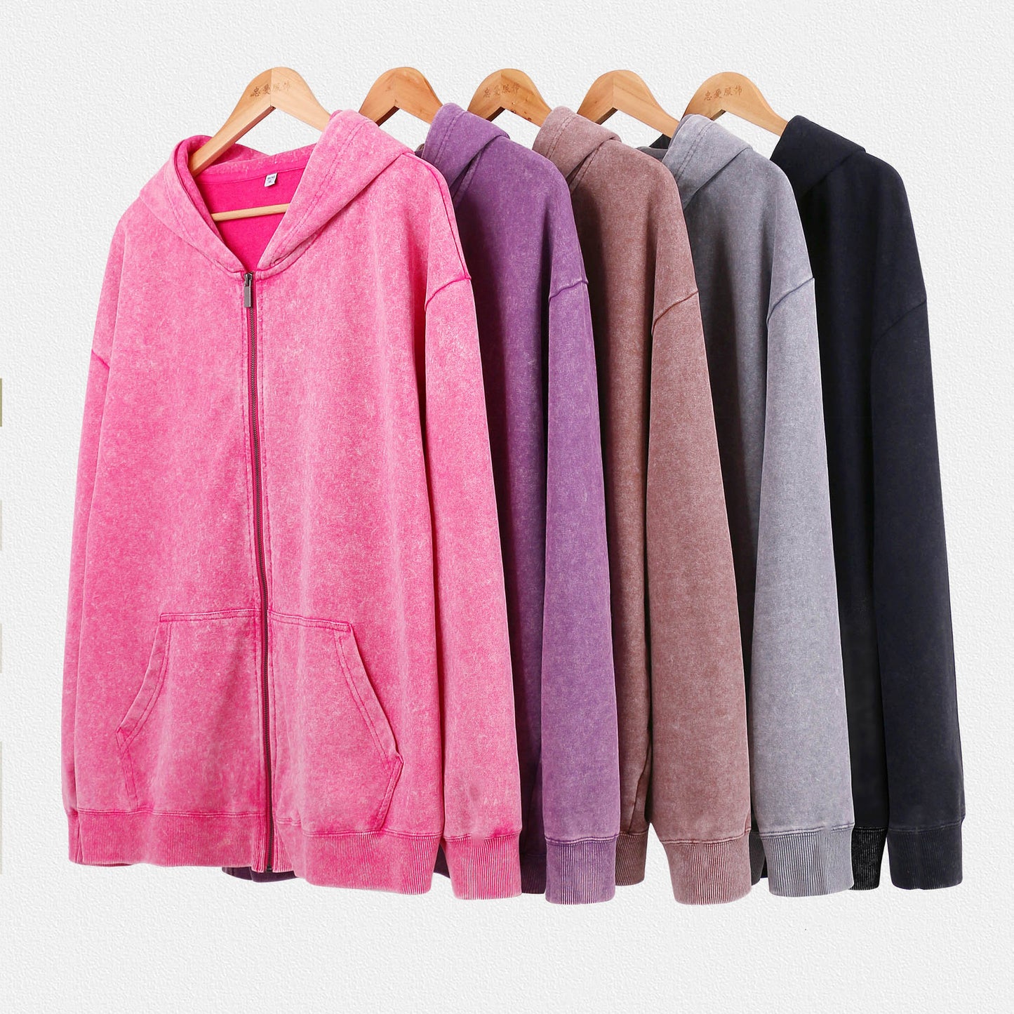 400G Heavyweight Washed Fleece Zip-Up Hoodie / Blank Hoodie for printing