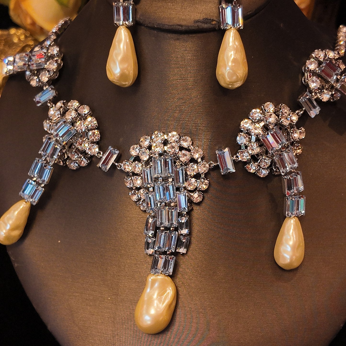 Barak Pearl Necklace Stud Earrings suit JA040