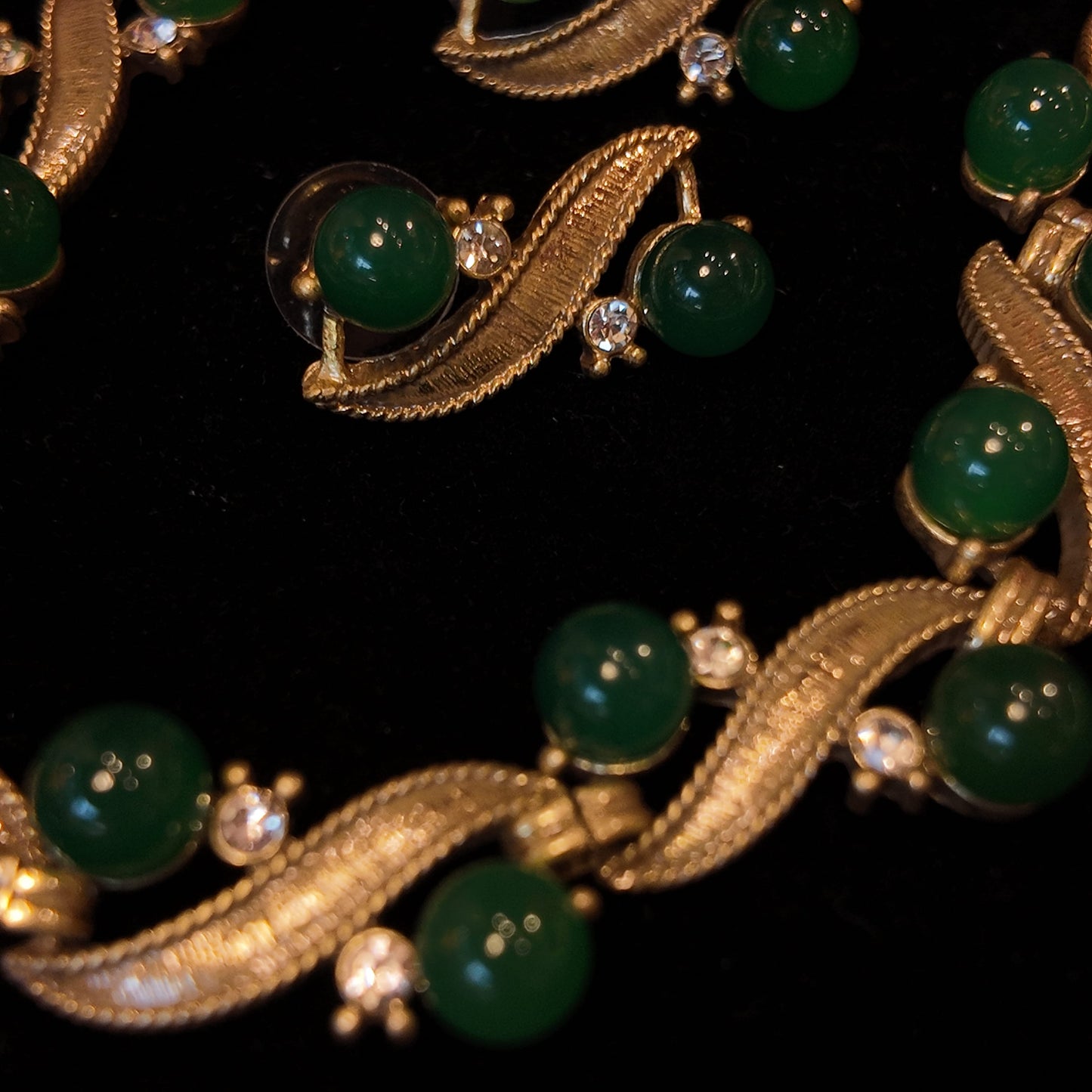 Green Ribbon Necklace Stud Earrings suit JA041