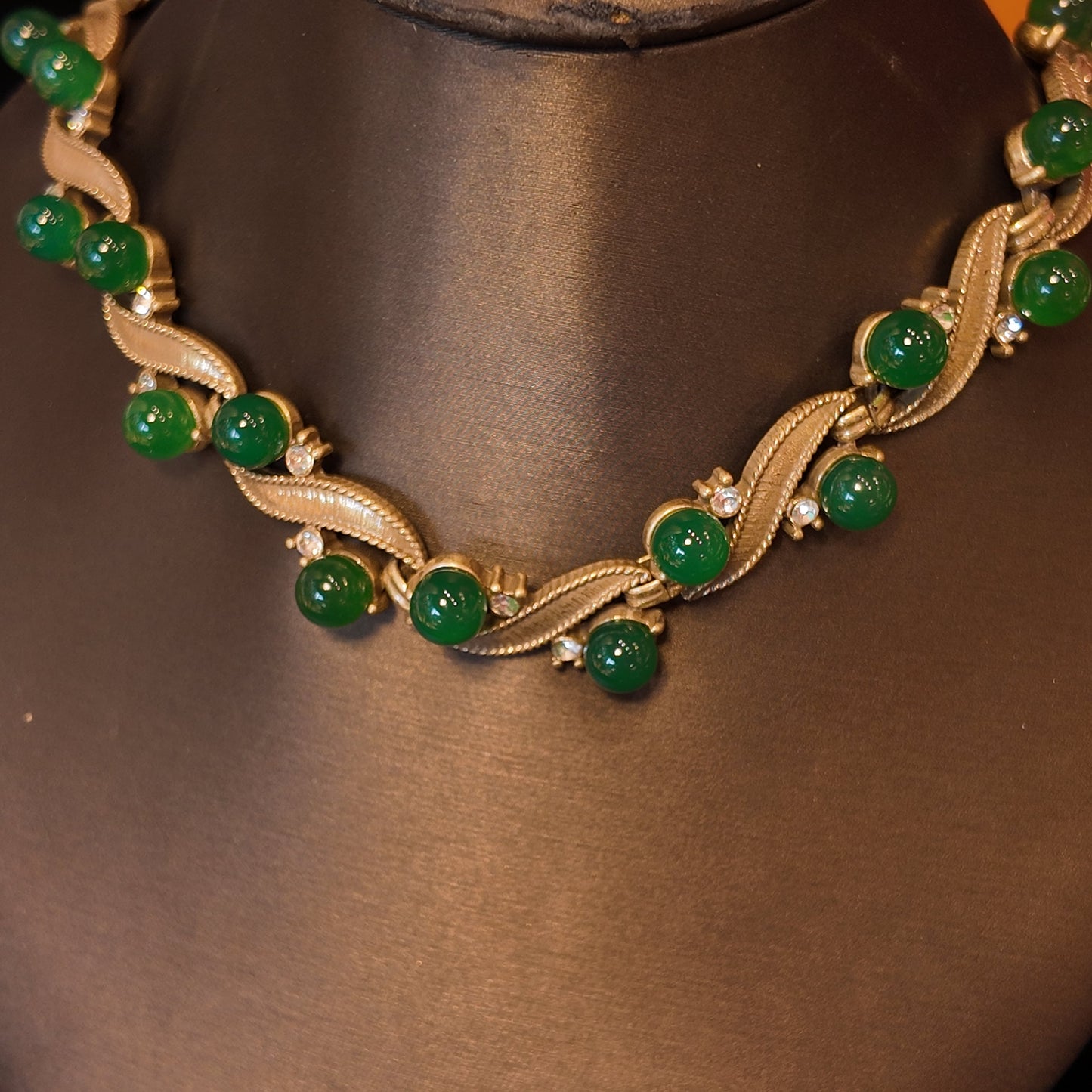 Green Ribbon Necklace Stud Earrings suit JA041