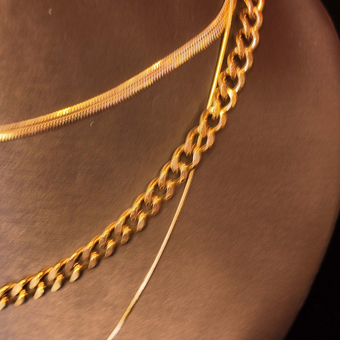 Three-layer plain gold necklace JA046