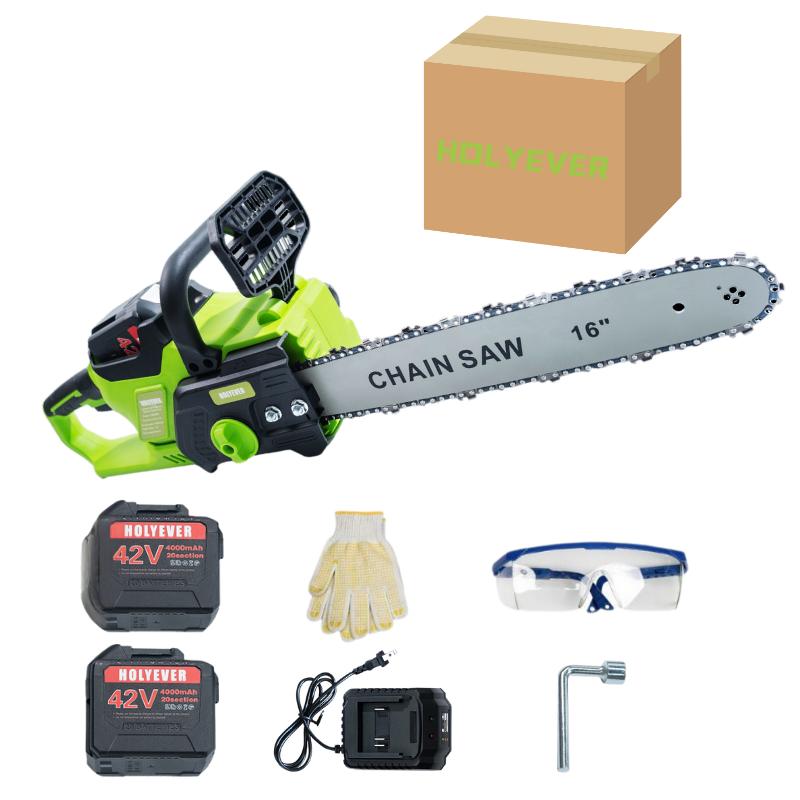 Holyever 42V 16” Cordless Electric Chain Saw, comes with two high capacity batteries for home, garden, logging, Father's Day gift.