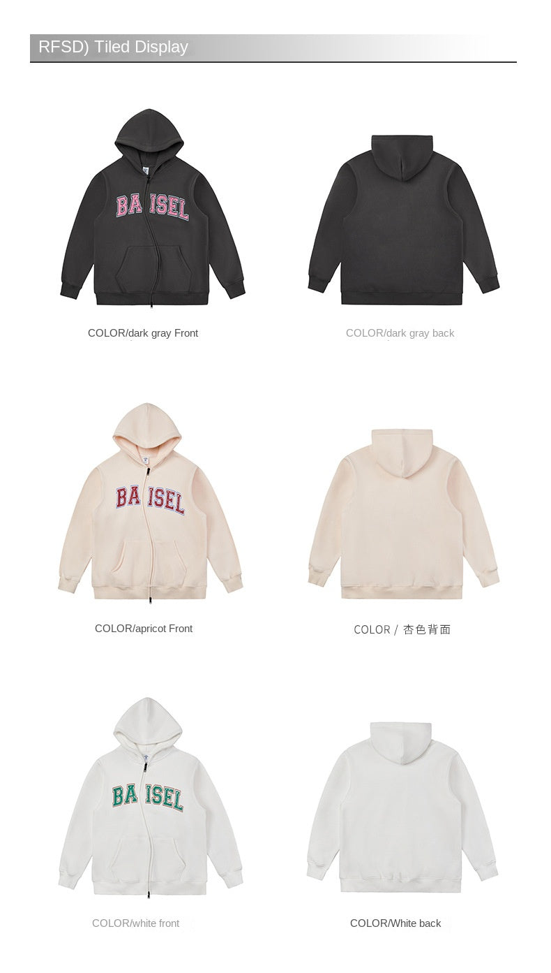 US Tide Zipper Hooded Wei Yi 2023 Autumn Contrast Letter Printing Fleece-lined Jacket Jacket Men SHW-396