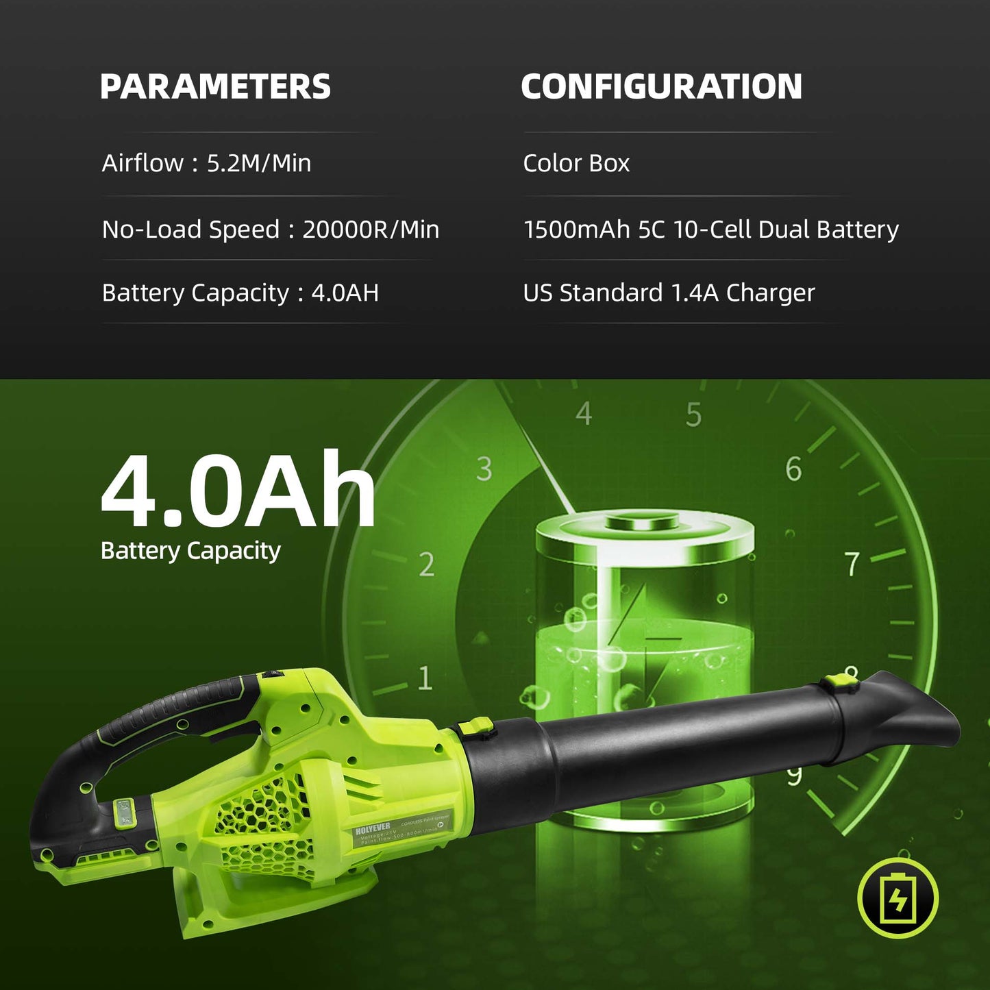 Holyever Cordless Turbo Blower for home, yard, clearing leaves, snow.