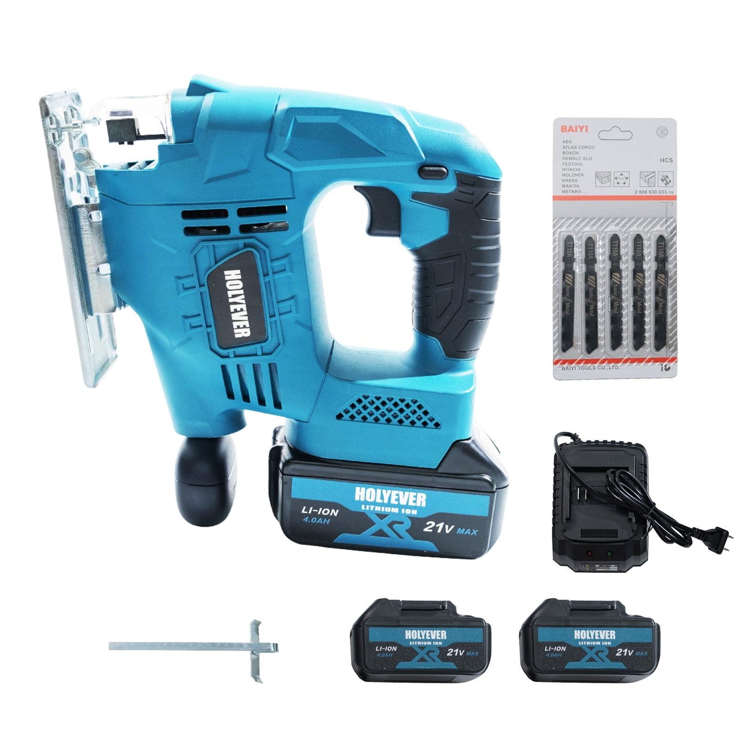 Holyever Cordless Jigsaw Tool for Makita, Brushless Motor, Variable Speed, Miter (0°-45°) with 3-Position Track Setting for Home, DIY, Crafts.