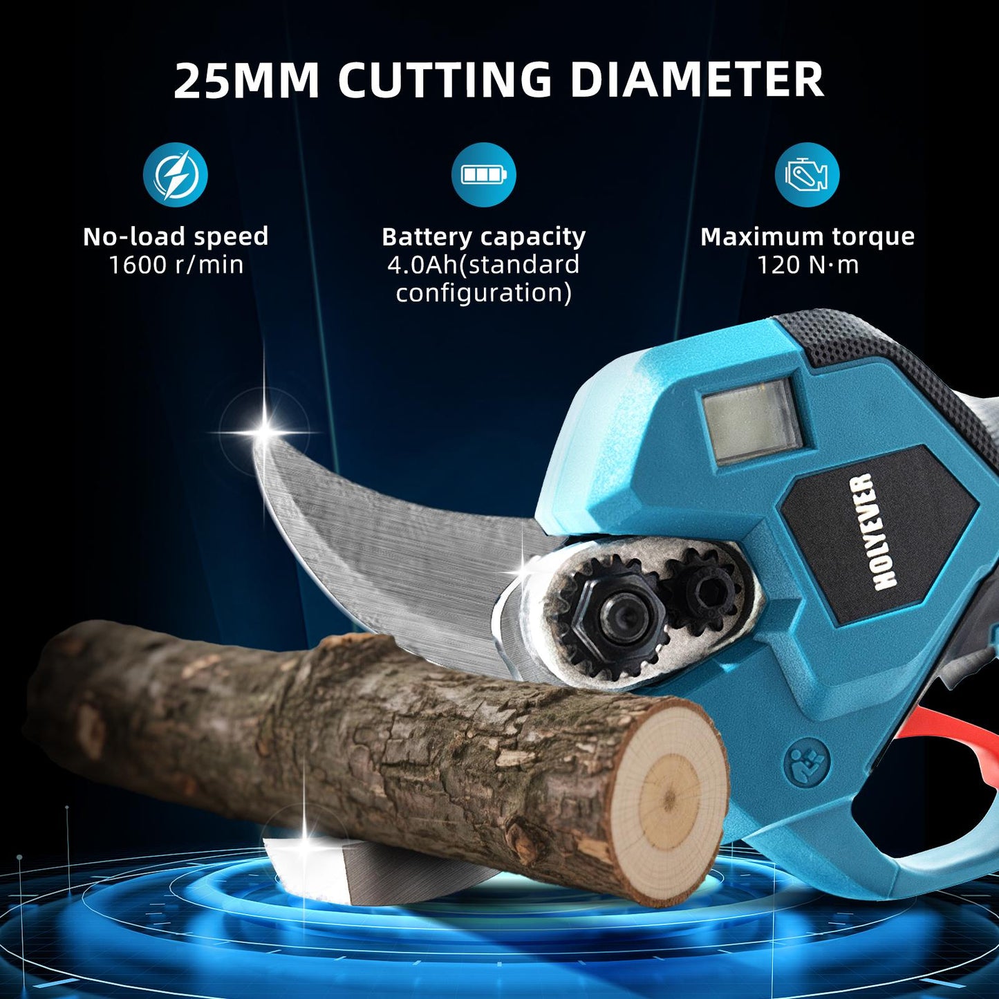 Holyever Portable Cordless Pruning Shears with 2 Backup Rechargeable Li-Ion Batteries for Home, Garden, Tree Repair, Picking, Father's Day Gifts