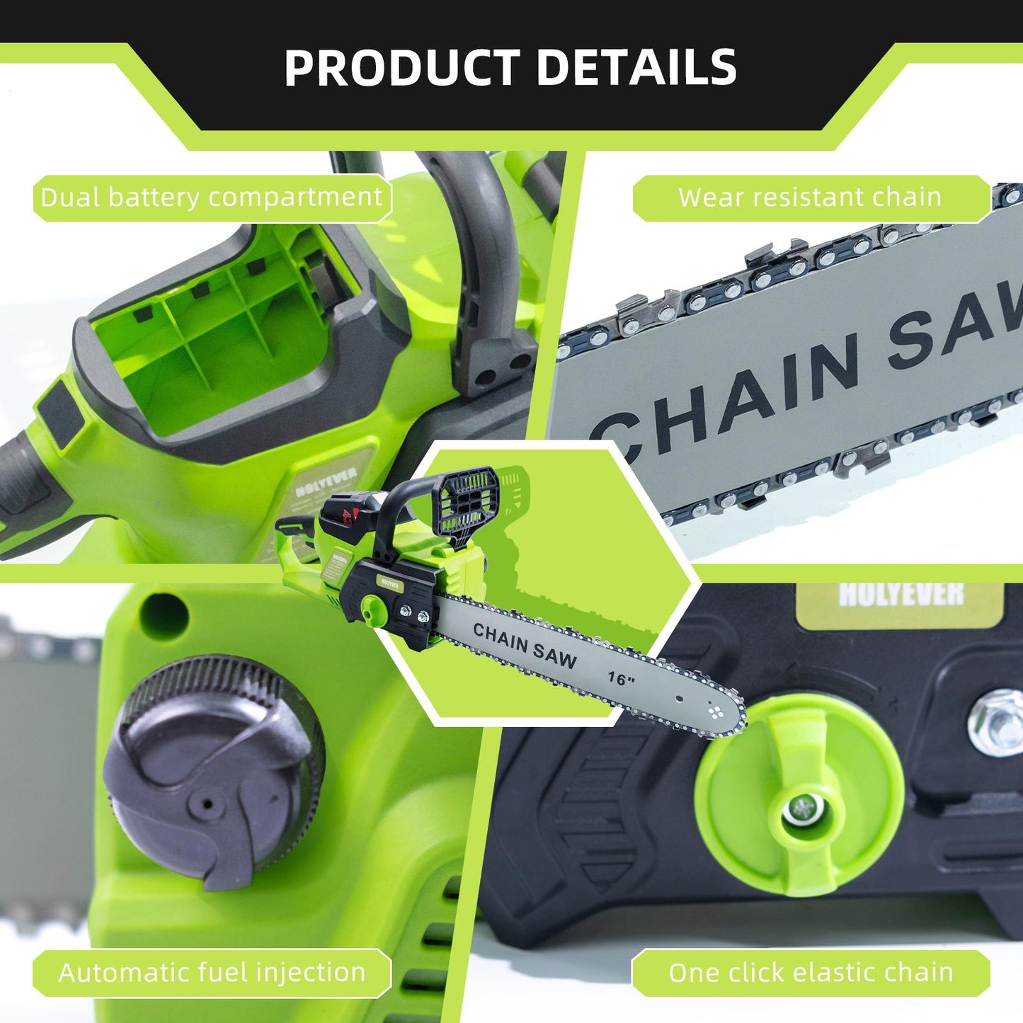 Holyever 42V 16” Cordless Electric Chain Saw, comes with two high capacity batteries for home, garden, logging, Father's Day gift.