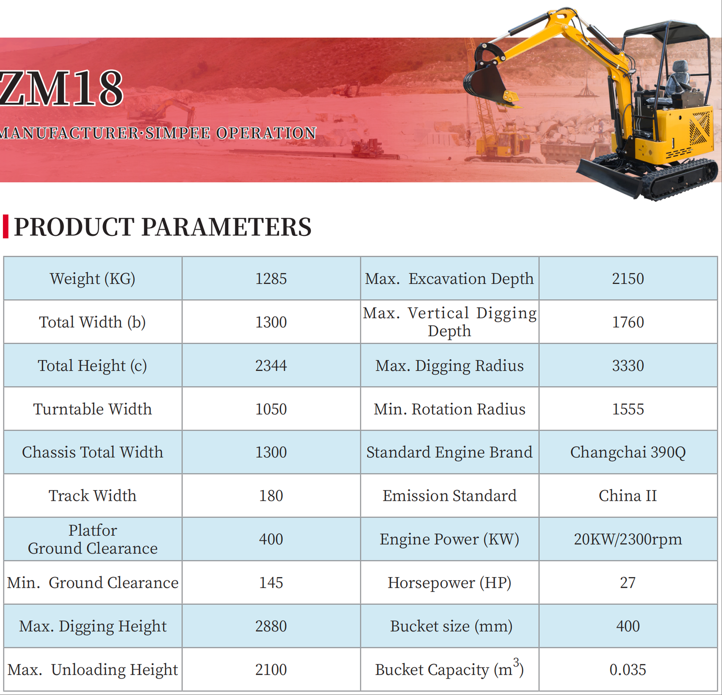 Small Excavator ZM18