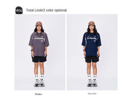 2025 Spring/Summer New Racing Suit Tide Brand American Letter Logo Stitching Contrast Color Short Sleeve T-shirt Men SH-655