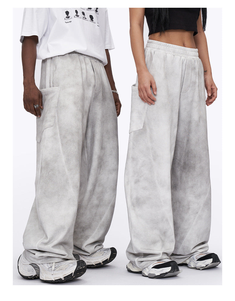2024 Summer American White Grey Dirty Wide Leg Pants High Street Design Sense Old Joker Men SHW-410