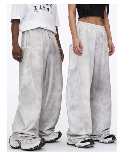 2024 Summer American White Grey Dirty Wide Leg Pants High Street Design Sense Old Joker Men SHW-410