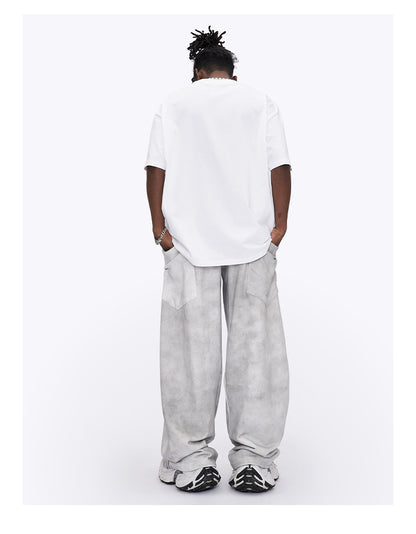 2024 Summer American White Grey Dirty Wide Leg Pants High Street Design Sense Old Joker Men SHW-410