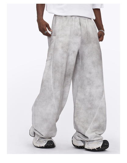 2024 Summer American White Grey Dirty Wide Leg Pants High Street Design Sense Old Joker Men SHW-410