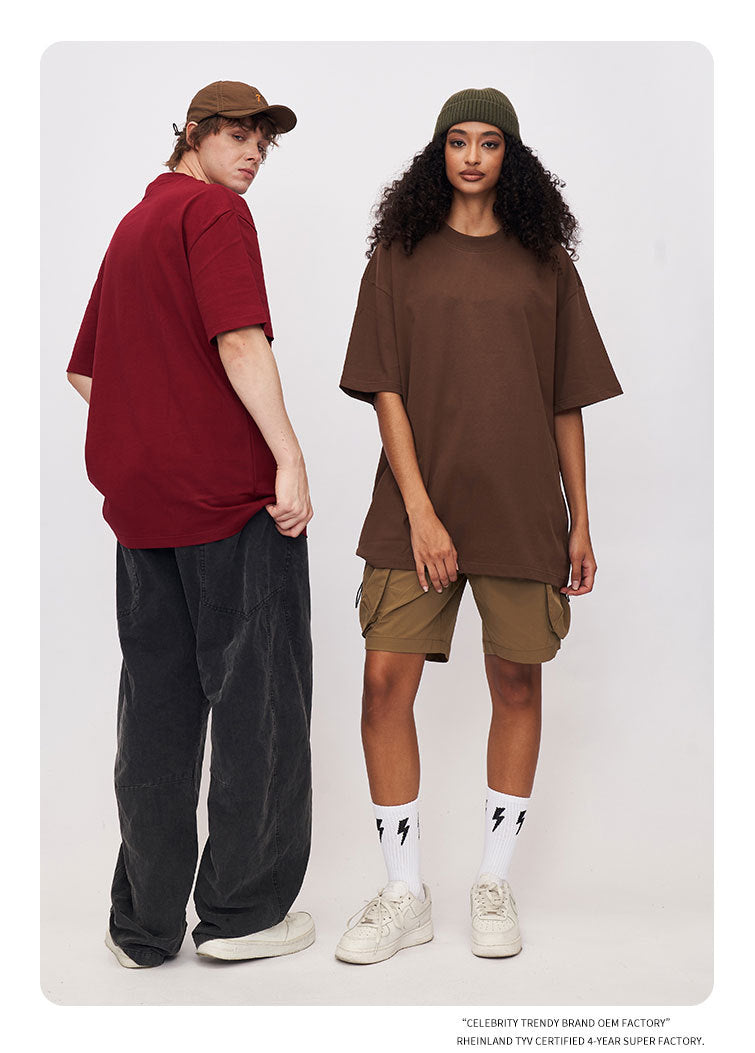 RFSD Men's 2025 Spring and Summer 305G Heavy T-shirt Men's American Pure Cotton Tide Brand Solid Color Short Sleeve Teenager T-shirt SH-682
