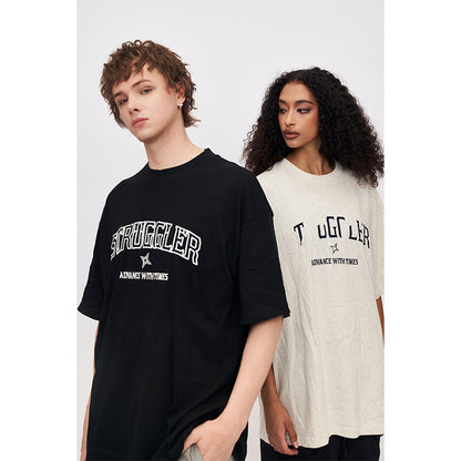 2025 Summer New American Style High Street Retro Embroidered Short-sleeved T-shirt Men's Round Neck Loose Fashion Brand SH-687