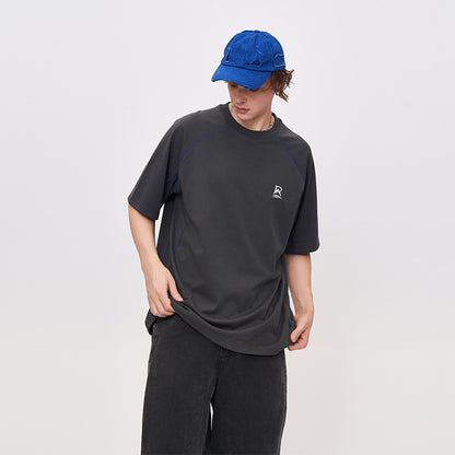 2025 Summer New Contrast Color Design Stitching Light Sports T-Shirt Men's Loose Breathable Simple Short Sleeve SH-693