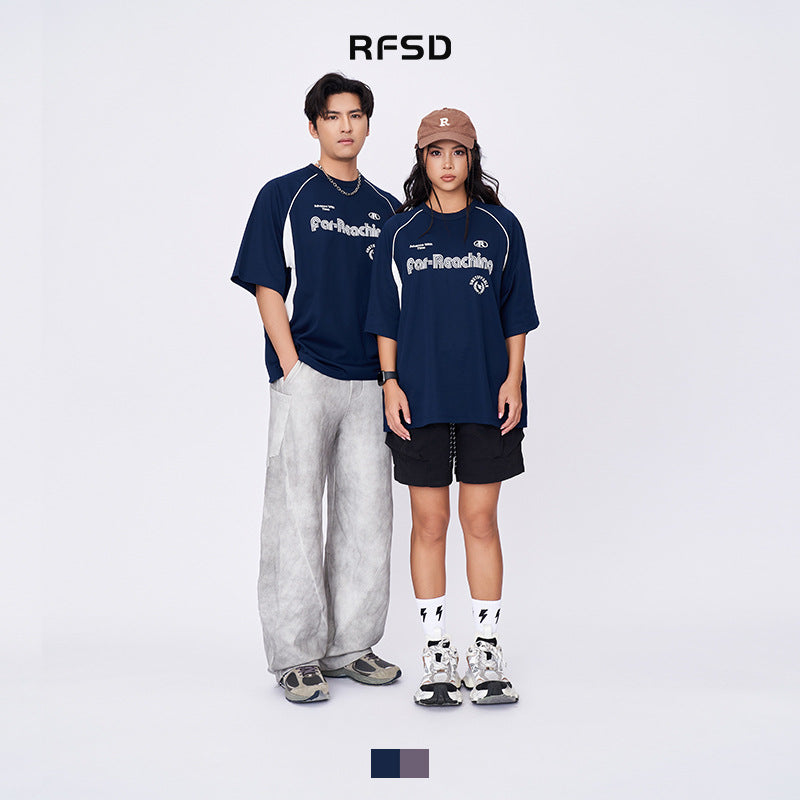 2025 Spring/Summer New Racing Suit Tide Brand American Letter Logo Stitching Contrast Color Short Sleeve T-shirt Men SH-655
