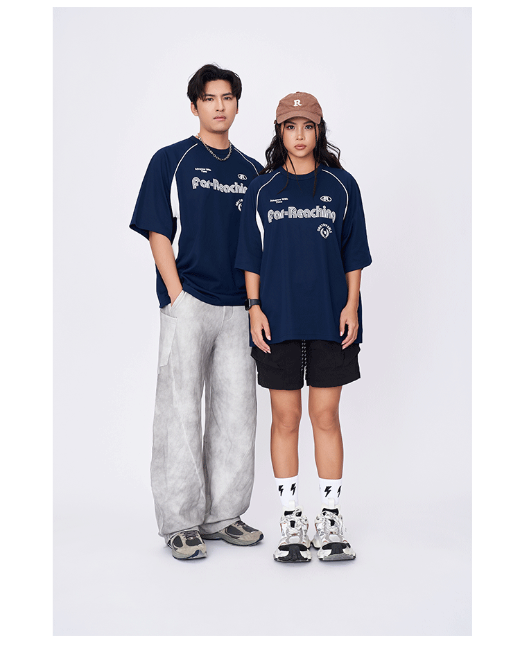 2025 Spring/Summer New Racing Suit Tide Brand American Letter Logo Stitching Contrast Color Short Sleeve T-shirt Men SH-655