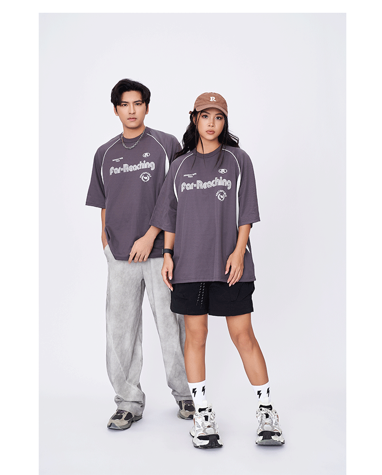 2025 Spring/Summer New Racing Suit Tide Brand American Letter Logo Stitching Contrast Color Short Sleeve T-shirt Men SH-655