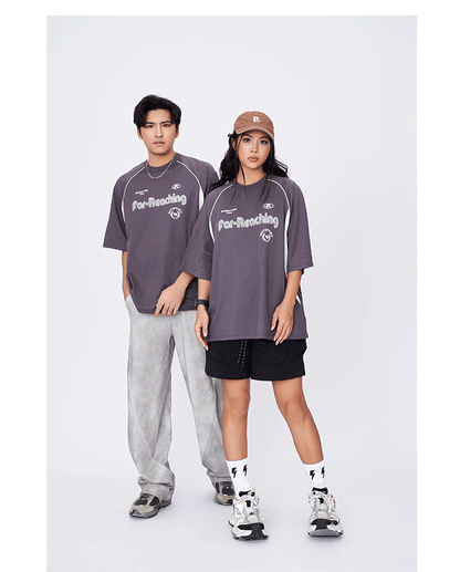 2025 Spring/Summer New Racing Suit Tide Brand American Letter Logo Stitching Contrast Color Short Sleeve T-shirt Men SH-655