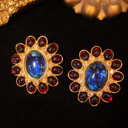 Blue red glass ear clip JA008