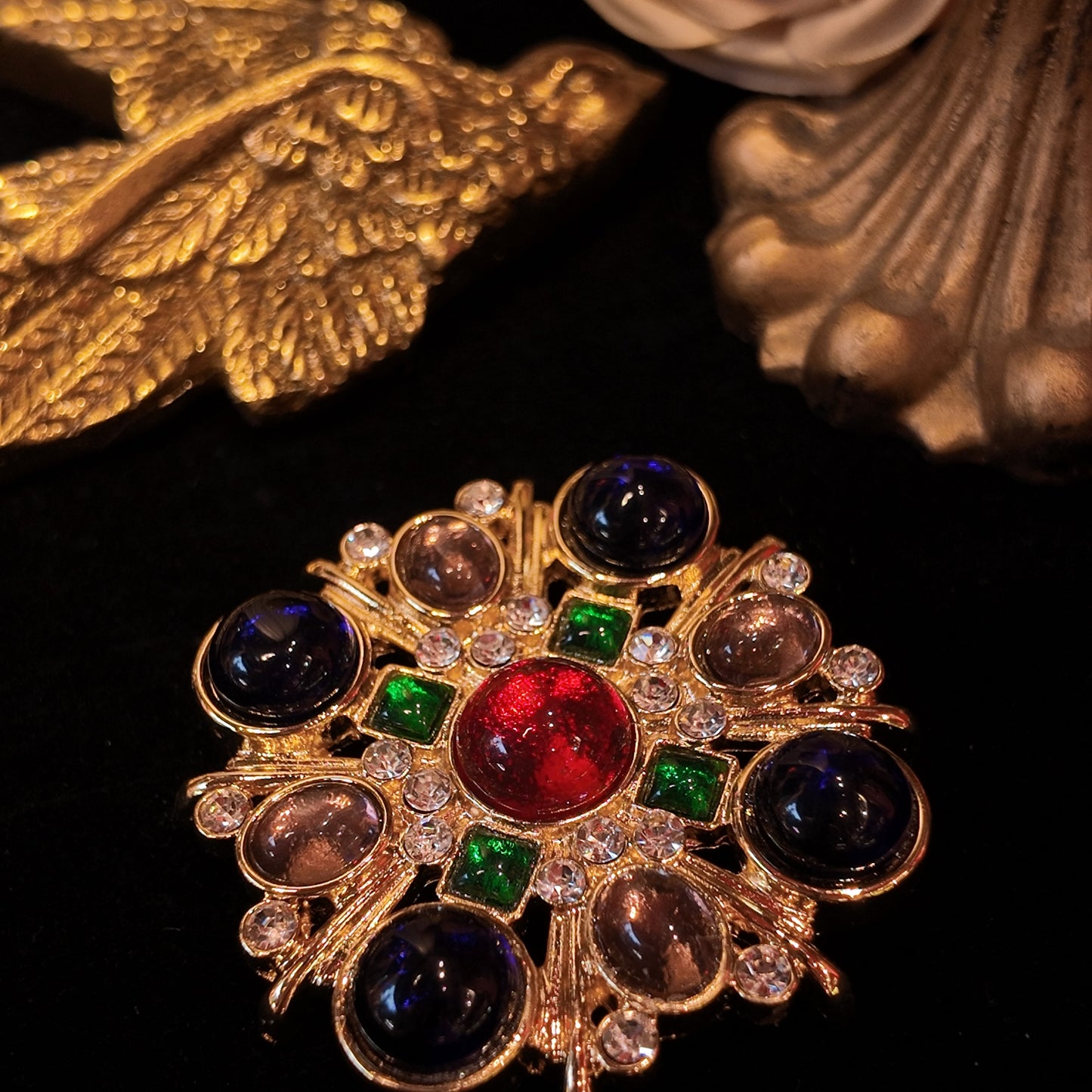 Blue Red Cross Brooch JA011