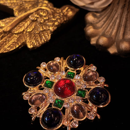 Blue Red Cross Brooch JA011