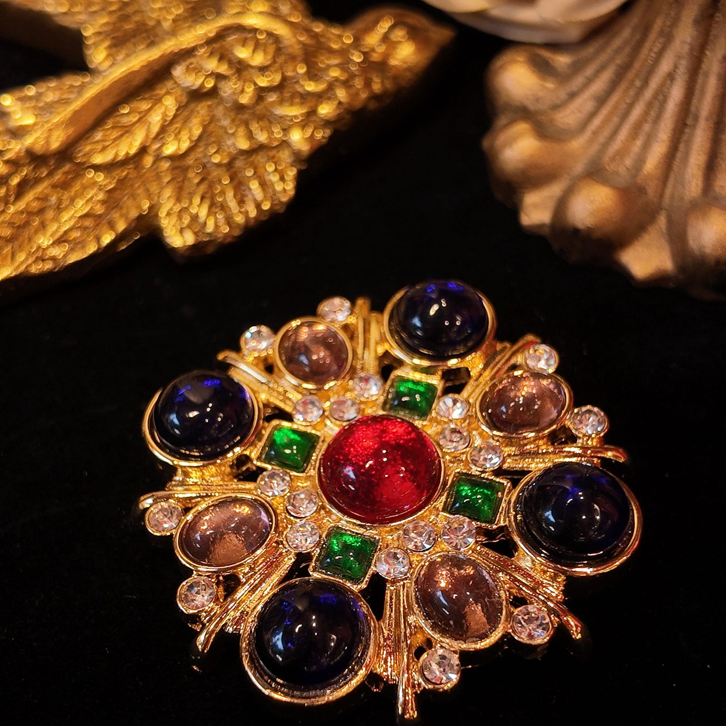Blue Red Cross Brooch JA011