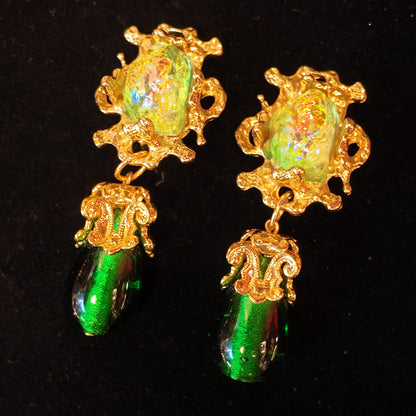 Vintage King Pendant Green Ear Clip JA017