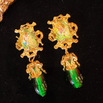 Vintage King Pendant Green Ear Clip JA017