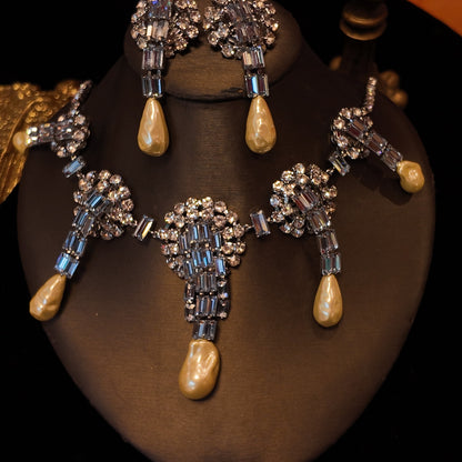 Barak Pearl Necklace Stud Earrings suit JA040