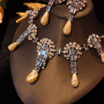 Barak Pearl Necklace Stud Earrings suit JA040