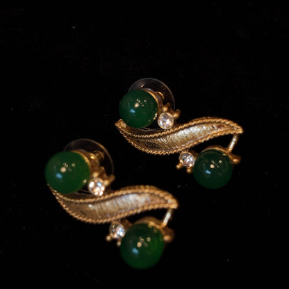 Green Ribbon Necklace Stud Earrings suit JA041