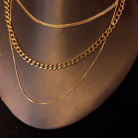 Three-layer plain gold necklace JA046