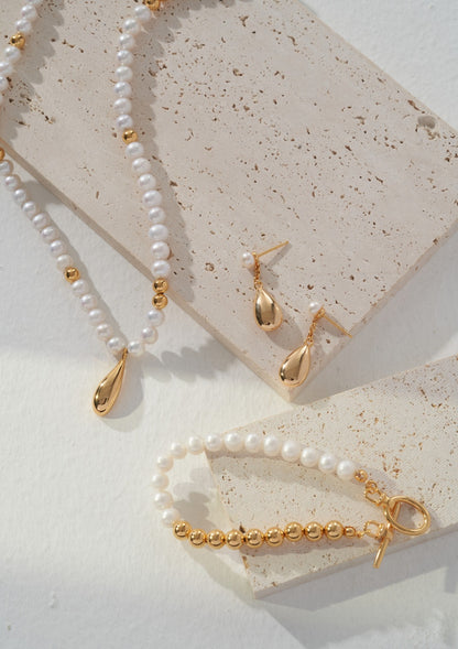 Gold Bead Water Drop Pearl Necklace D0231