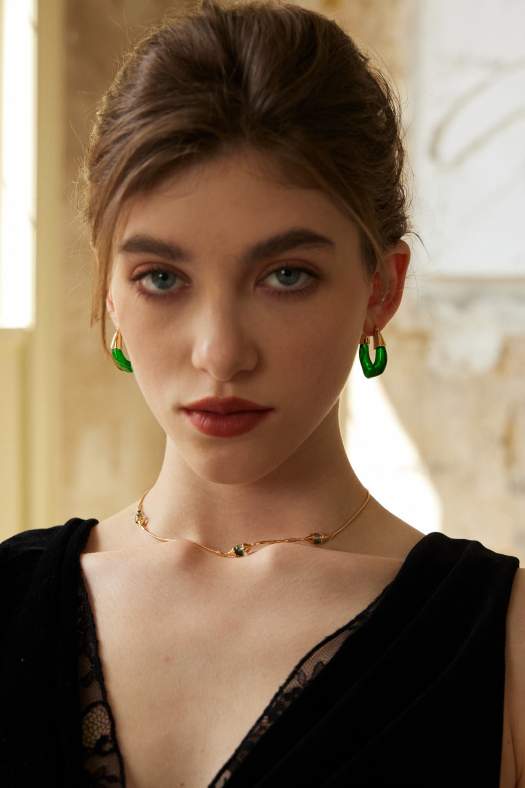 Streamline imitation amber earrings E01238-2