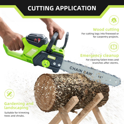 Holyever 42V 16” Cordless Electric Chain Saw, comes with two high capacity batteries for home, garden, logging, Father's Day gift.
