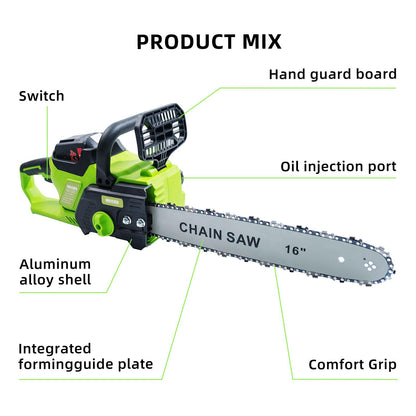 Holyever 42V 16” Cordless Electric Chain Saw, comes with two high capacity batteries for home, garden, logging, Father's Day gift.