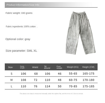 2024 Summer American White Grey Dirty Wide Leg Pants High Street Design Sense Old Joker Men SHW-410