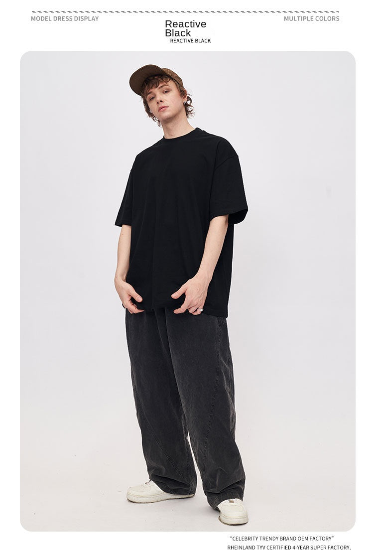 RFSD Men's 2025 Spring and Summer 305G Heavy T-shirt Men's American Pure Cotton Tide Brand Solid Color Short Sleeve Teenager T-shirt SH-682